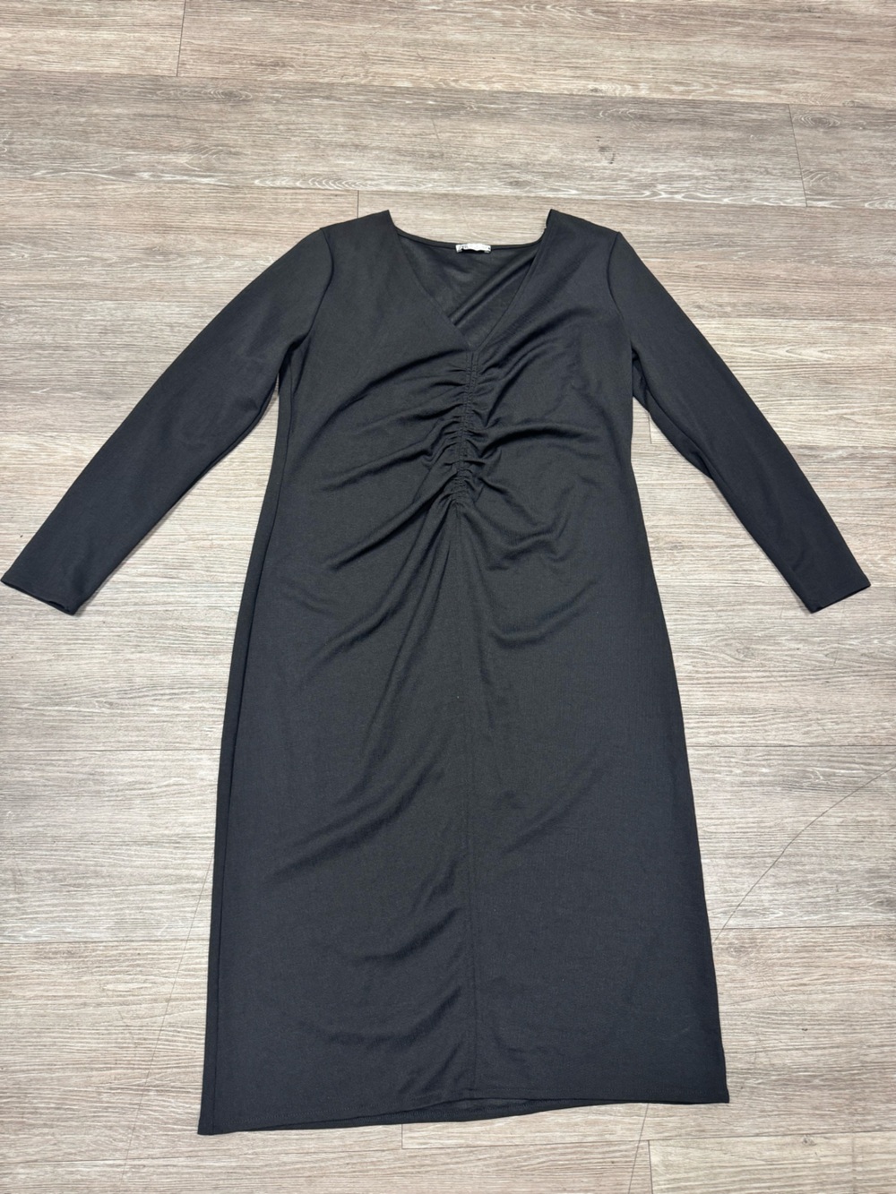 Zara Women's Black Long Sleeve Ruched Front Dress